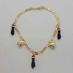 Brand New Brazilian 18k Gold Filled Heart & Azabache Anklet
